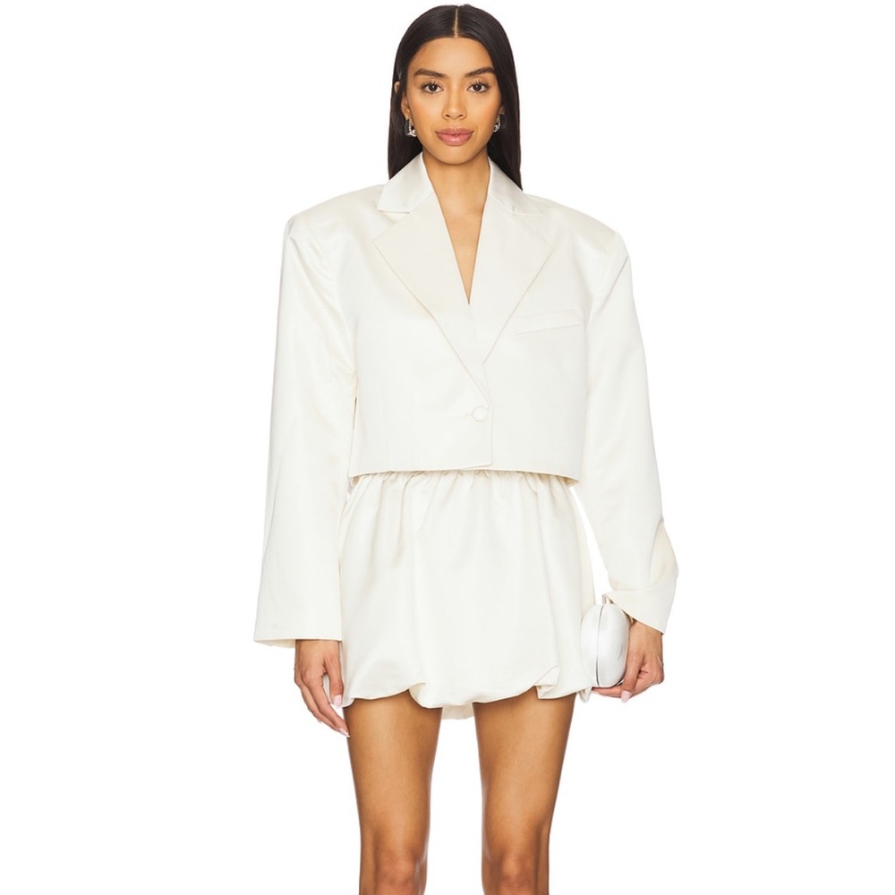 NEW WITH TAGS: We Wore What Cropped Satin Blazer & Bubble Mini Skirt in Ivory